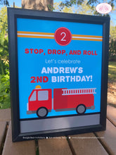 Load image into Gallery viewer, Fire Truck Birthday Party Sign Poster Fireman Man Firefighter Engine EMT Emergency Fighter Boy Hero Boogie Bear Invitations Andrew Theme