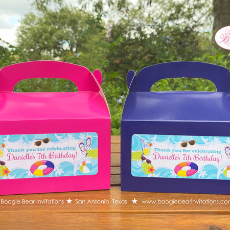 Splash Bash Party Treat Boxes Favor Birthday Blue Swimming Pool Summer Water Tube Ball Ocean Girl Boy Boogie Bear Invitations Danielle Theme