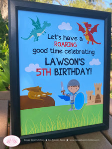Dragon Knight Birthday Party Sign Poster Soldier Shield Red Black Flying Slayer Castle Sword Battle Kid Boogie Bear Invitations Lawson Theme