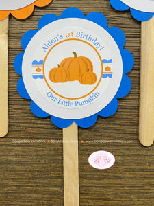 Little Blue Pumpkin Party Cupcake Toppers Set Birthday Fall Autumn Orange Farm Harvest Boy Country Kid Boogie Bear Invitations Aiden Theme