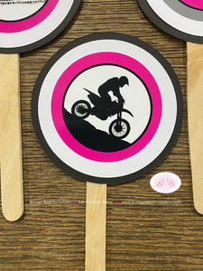 Pink Dirt Bike Birthday Party Cupcake Toppers Set Black Motocross Track Bike Enduro Motorcycle Ride Boogie Bear Invitations Roxanne Theme