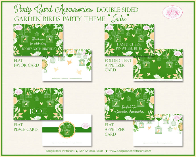 Bird Flower Garden Birthday Party Favor Card Tent Appetizer Place Food Green Forest Birdcage Cage Tree Boogie Bear Invitations Jodie Theme