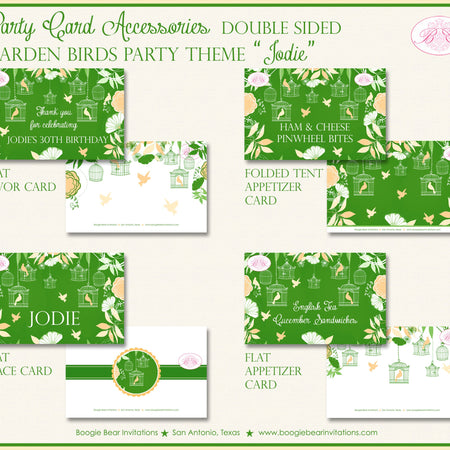 Bird Flower Garden Birthday Party Favor Card Tent Appetizer Place Food Green Forest Birdcage Cage Tree Boogie Bear Invitations Jodie Theme