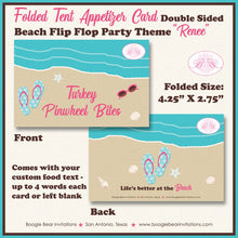 Load image into Gallery viewer, Beach Girl Birthday Party Favor Card Appetizer Food Place Sign Label Flip Flop Swimming Ocean Pool Pink Boogie Bear Invitations Renee Theme