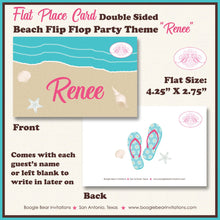 Load image into Gallery viewer, Beach Girl Birthday Party Favor Card Appetizer Food Place Sign Label Flip Flop Swimming Ocean Pool Pink Boogie Bear Invitations Renee Theme