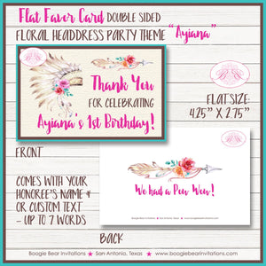 Pink Headdress Birthday Party Favor Card Appetizer Food Place Sign Label Girl Teepee Arrow Tipi Wild Boogie Bear Invitations Ayiana Theme