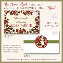 Load image into Gallery viewer, Rose Garden Birthday Party Favor Card Tent Appetizer Food Place Favor Vintage Flowers Red Valentine Day Boogie Bear Invitations Rosa Theme