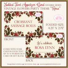 Load image into Gallery viewer, Rose Garden Birthday Party Favor Card Tent Appetizer Food Place Favor Vintage Flowers Red Valentine Day Boogie Bear Invitations Rosa Theme