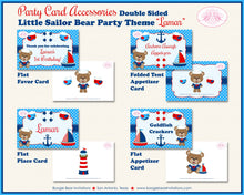 Load image into Gallery viewer, Nautical Sailor Boy Birthday Party Favor Card Tent Appetizer Food Place Favor Boat Red Blue Sail Ocean Boogie Bear Invitations Lamar Theme