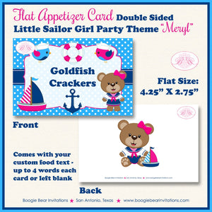 Nautical Sailor Girl Birthday Party Favor Card Tent Appetizer Food Place Favor Boat Pink Blue Sail Ocean Boogie Bear Invitations Meryl Theme