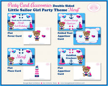 Load image into Gallery viewer, Nautical Sailor Girl Birthday Party Favor Card Tent Appetizer Food Place Favor Boat Pink Blue Sail Ocean Boogie Bear Invitations Meryl Theme