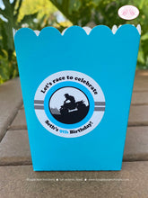Load image into Gallery viewer, Blue ATV Party Popcorn Boxes Mini Food Buffet Birthday Black Quad All Terrain Vehicle 4 Wheeler Boy Girl Boogie Bear Invitations Seth Theme