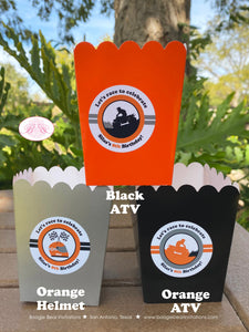 Orange ATV Party Popcorn Boxes Mini Food Buffet Birthday Black Quad All Terrain Vehicle 4 Wheeler Racing Boogie Bear Invitations Silas Theme