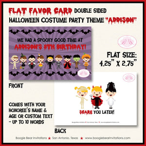Halloween Birthday Party Favor Card Appetizer Food Place Sign Label Costume Contest Boy Girl Retro Bat Boogie Bear Invitations Addison Theme
