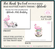 Load image into Gallery viewer, Mad Hatter Party Thank You Cards Birthday Pink Flamingo Alice in Wonderland Rabbit Sweet 16 Boogie Bear Invitations Adelaide Theme Printed