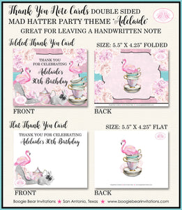 Mad Hatter Party Thank You Cards Birthday Pink Flamingo Alice in Wonderland Rabbit Sweet 16 Boogie Bear Invitations Adelaide Theme Printed