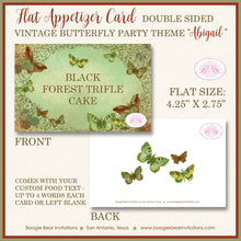 Load image into Gallery viewer, Vintage Butterfly Birthday Party Favor Card Appetizer Food Place Sign Label Green Garden Picnic Park Boogie Bear Invitations Abigail Theme