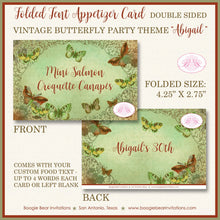 Load image into Gallery viewer, Vintage Butterfly Birthday Party Favor Card Appetizer Food Place Sign Label Green Garden Picnic Park Boogie Bear Invitations Abigail Theme
