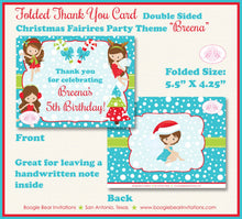 Load image into Gallery viewer, Christmas Fairy Party Thank You Cards Birthday Girl Winter Red Green Blue Snow Snowing Fairies Boogie Bear Invitations Breena Theme Printed