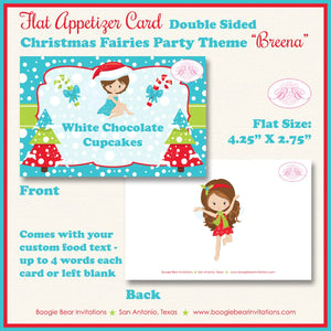 Christmas Fairy Birthday Party Favor Card Appetizer Food Place Sign Label Winter Red Green Blue Fairies Boogie Bear Invitations Breena Theme