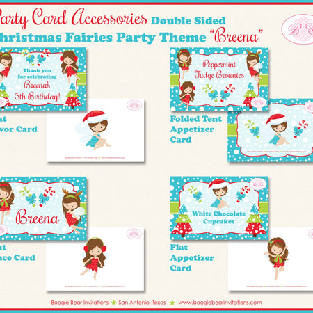 Christmas Fairy Birthday Party Favor Card Appetizer Food Place Sign Label Winter Red Green Blue Fairies Boogie Bear Invitations Breena Theme