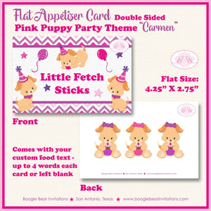 Pink Puppy Birthday Favor Party Card Appetizer Food Place Sign Label Dog Purple Pet Paw Pawty Adoption Boogie Bear Invitations Carmen Theme