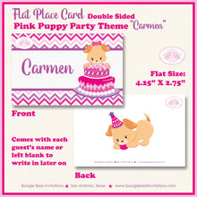 Load image into Gallery viewer, Pink Puppy Birthday Favor Party Card Appetizer Food Place Sign Label Dog Purple Pet Paw Pawty Adoption Boogie Bear Invitations Carmen Theme
