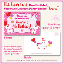 Load image into Gallery viewer, Valentine Unicorn Birthday Party Favor Card Appetizer Food Folded Tent Pink Purple Magic Horse Boogie Bear Invitations Amara Theme Printed