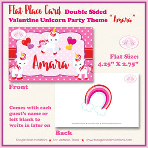 Valentine Unicorn Birthday Party Favor Card Appetizer Food Folded Tent Pink Purple Magic Horse Boogie Bear Invitations Amara Theme Printed