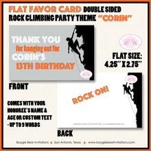 Load image into Gallery viewer, Rock Climbing Birthday Party Favor Card Appetizer Food Place Sign Label Wall Mountain Orange Boy Girl Boogie Bear Invitations Corin Theme