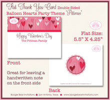 Load image into Gallery viewer, Balloon Hearts Valentine Thank You Card Party Day Birthday Red White Pink Holiday Dinner Love Boogie Bear Invitations Pittman Theme Printed