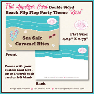 Beach Girl Birthday Party Favor Card Appetizer Food Place Sign Label Flip Flop Swimming Ocean Pool Pink Boogie Bear Invitations Renee Theme