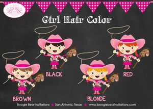 Pink Cowgirl Birthday Party Favor Card Appetizer Food Place Sign Label Chalkboard Country Girl Boogie Bear Invitations Annie Theme Printed