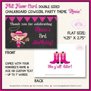 Pink Cowgirl Birthday Party Favor Card Appetizer Food Place Sign Label Chalkboard Country Girl Boogie Bear Invitations Annie Theme Printed