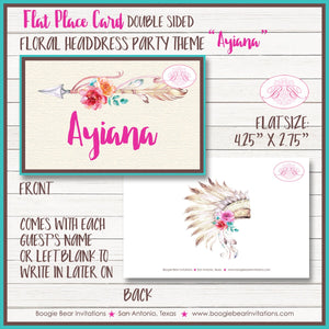 Pink Headdress Birthday Party Favor Card Appetizer Food Place Sign Label Girl Teepee Arrow Tipi Wild Boogie Bear Invitations Ayiana Theme