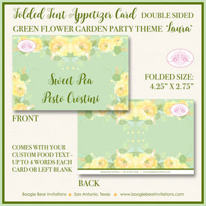 Green Flower Garden Baby Shower Favor Party Card Appetizer Food Place Sign Label Spring Summer Floral Boogie Bear Invitations Laura Theme