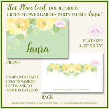 Load image into Gallery viewer, Green Flower Garden Baby Shower Favor Party Card Appetizer Food Place Sign Label Spring Summer Floral Boogie Bear Invitations Laura Theme