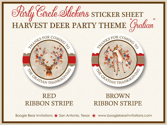 Thanksgiving Harvest Deer Party Stickers Circle Tag Autumn Fall Woodland Animals Forest Creatures Bird Boogie Bear Invitations Gratian Theme