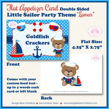 Load image into Gallery viewer, Nautical Sailor Boy Birthday Party Favor Card Tent Appetizer Food Place Favor Boat Red Blue Sail Ocean Boogie Bear Invitations Lamar Theme