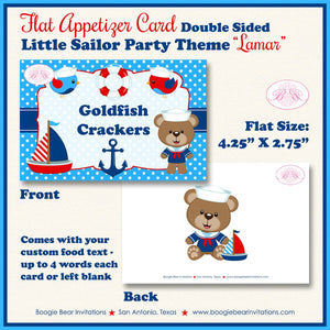 Nautical Sailor Boy Birthday Party Favor Card Tent Appetizer Food Place Favor Boat Red Blue Sail Ocean Boogie Bear Invitations Lamar Theme
