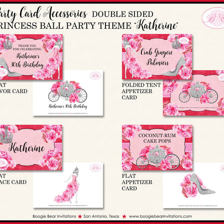 Princess Ball Birthday Favor Party Card Appetizer Food Place Sign Label Crown Red Cinderella Castle Boogie Bear Invitations Katherine Theme