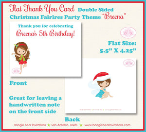 Christmas Fairy Party Thank You Cards Birthday Girl Winter Red Green Blue Snow Snowing Fairies Boogie Bear Invitations Breena Theme Printed