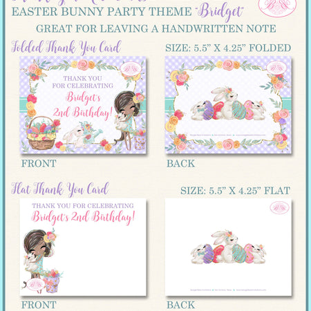 Easter Bunny Party Thank You Card Note Birthday Egg Hunt Girl Flower Purple Spring Rabbit Boogie Bear Invitations Bridget Theme Printed