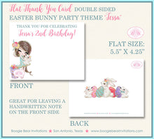 Load image into Gallery viewer, Easter Bunny Party Thank You Card Note Birthday Egg Hunt Girl Flower Pink Aqua Spring Rabbit Boogie Bear Invitations Tessa Theme Printed