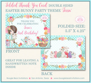 Easter Bunny Party Thank You Card Note Birthday Egg Hunt Girl Flower Pink Aqua Spring Rabbit Boogie Bear Invitations Tessa Theme Printed