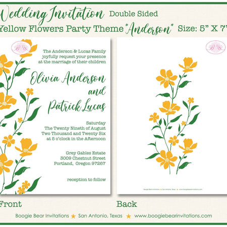 Yellow Flowers Wedding Invitation Birthday Party White Green Garden Grow Boogie Bear Invitations Anderson Theme Paperless Printable Printed
