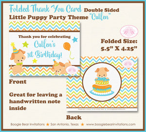 Little Puppy Party Thank You Card Birthday Note Boy Girl Dog Blue Pet Paw Pawty Vet Adoption Boogie Bear Invitations Cullen Theme Printed