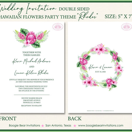 Hawaiian Flowers Wedding Invitation Day Party Floral Hibiscus Hawaii Island Boogie Bear Invitations Rhodes Theme Paperless Printable Printed