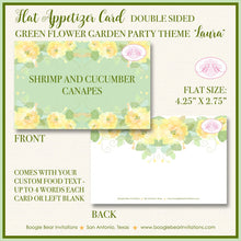 Load image into Gallery viewer, Green Flower Garden Baby Shower Favor Party Card Appetizer Food Place Sign Label Spring Summer Floral Boogie Bear Invitations Laura Theme