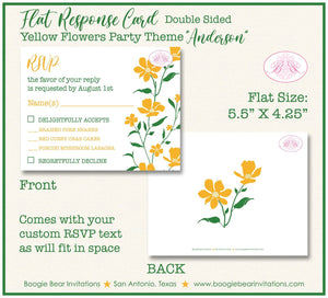 Yellow Flowers RSVP Card Birthday Party Response Reply Guest White Green Floral Garden Field Boogie Bear Invitations Anderson Theme Printed